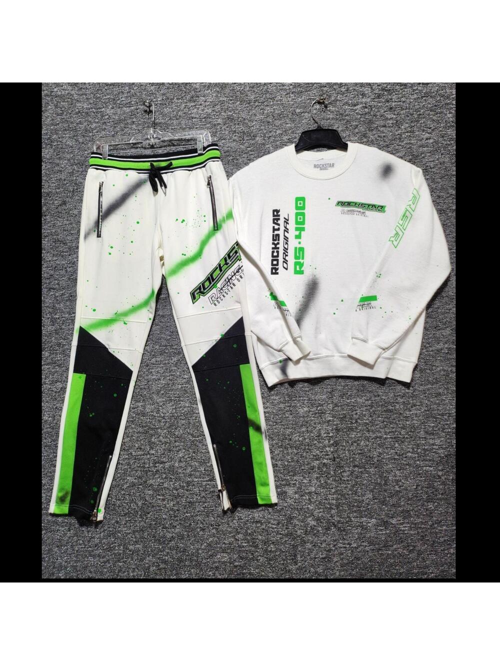 Rockstar Original RS-400 Men's 2pc Fleece Sweatsuit S White Green Black